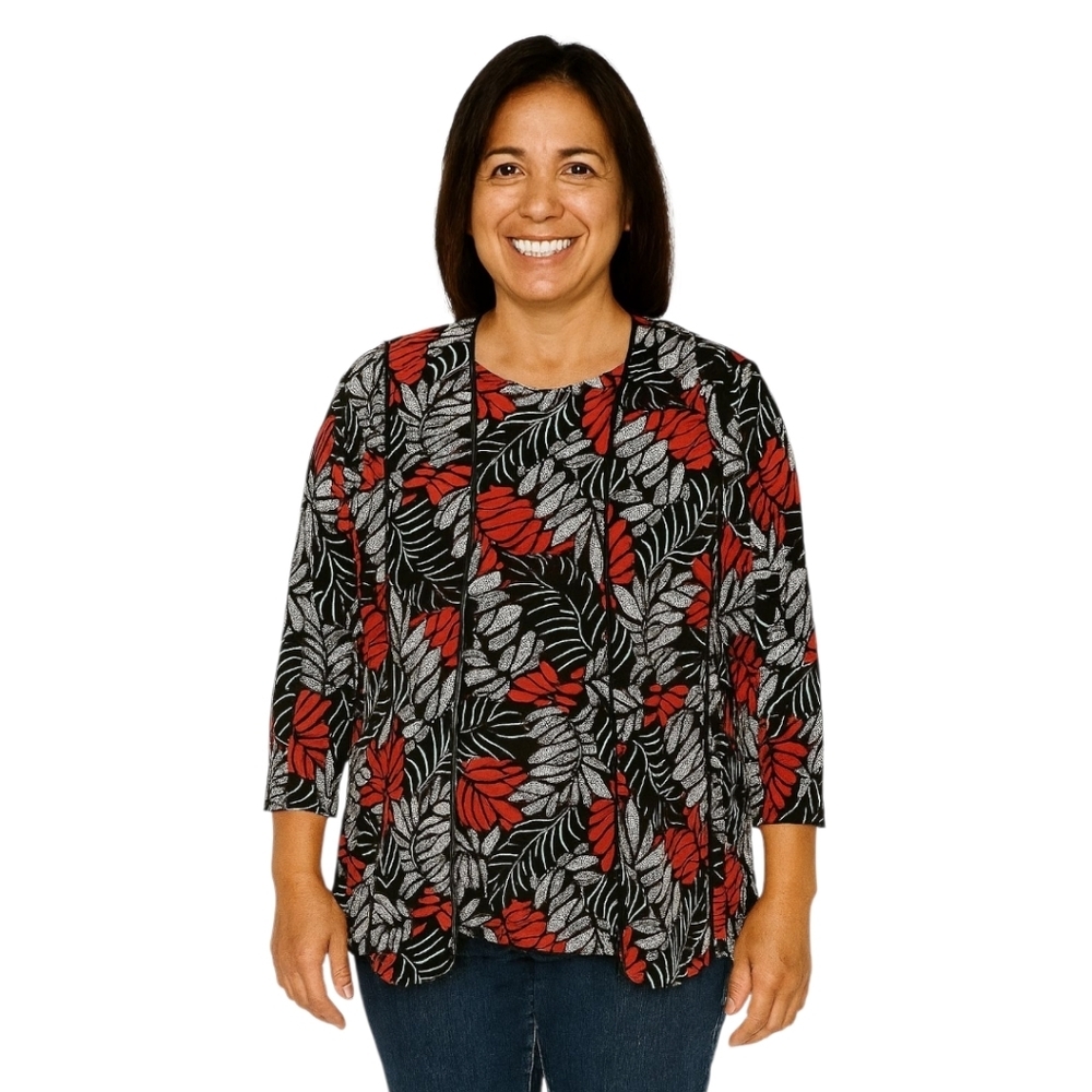 Fiori Black/Grey/Red Two-Piece Cardigan & Tank Size Sm